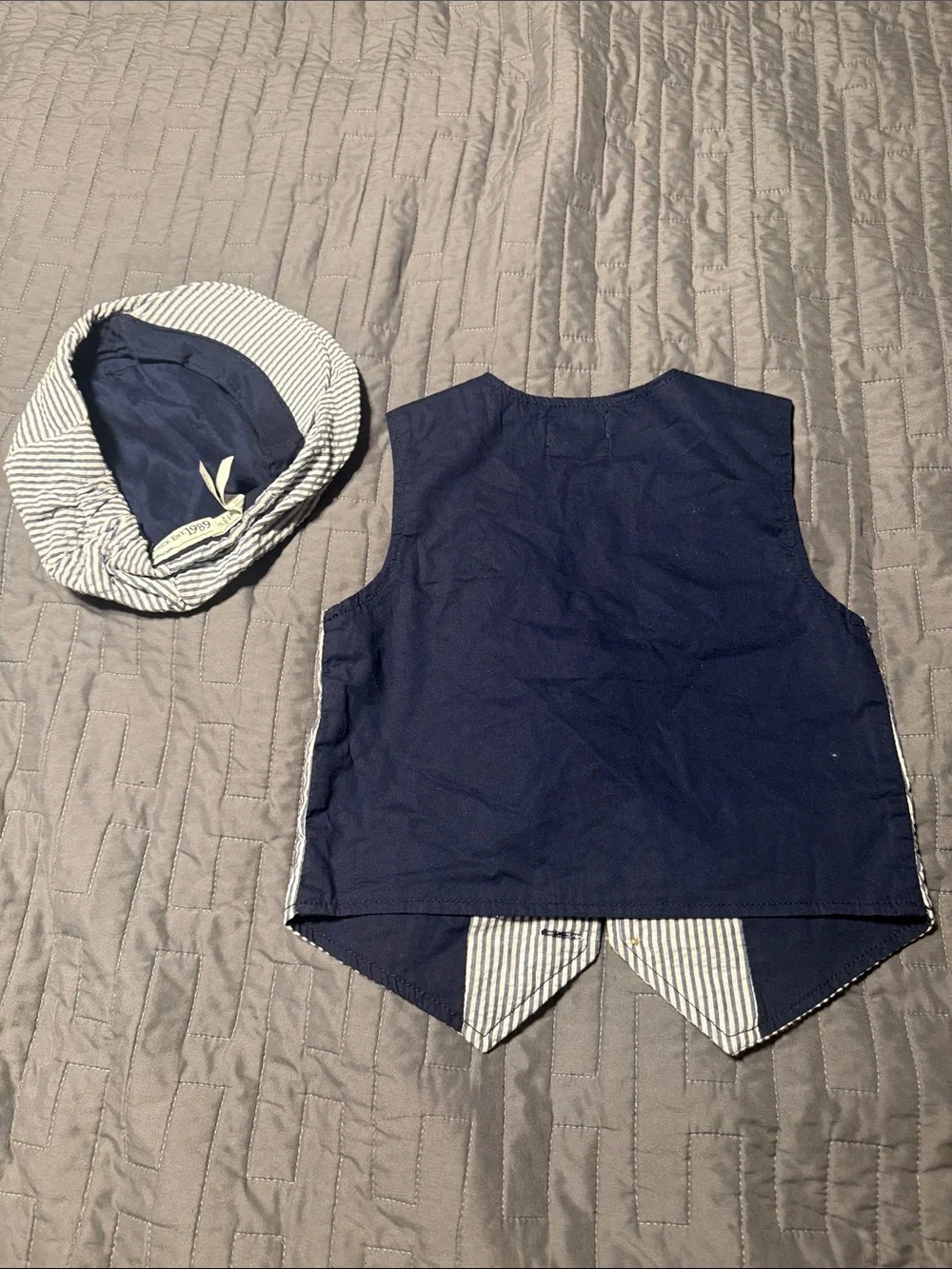 The Children's Place Navy & White Seersucker Vest and Cap